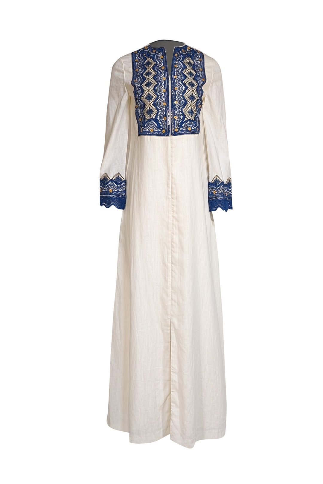 Tory Burch - Ivory Linen Blend Embellished Maxi Dress Sz 4 Tory Burch - Ivory Linen Blend Embellished Maxi Dress Sz 4