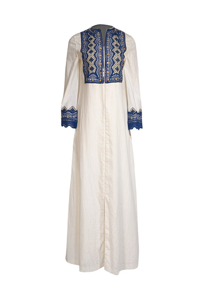 Tory Burch - Ivory Linen Blend Embellished Maxi Dress Sz 4 - Current Boutique