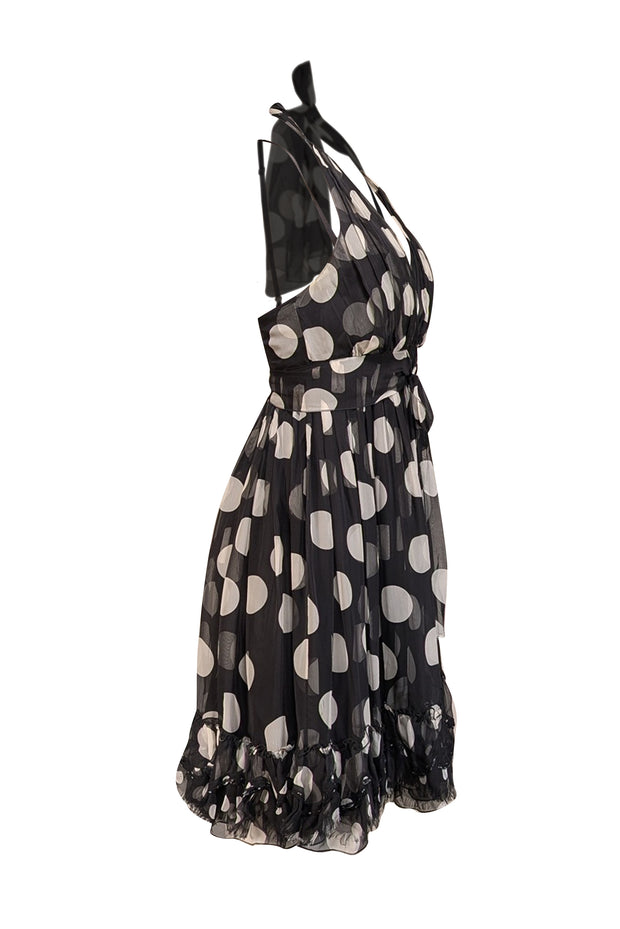 Dolce & Gabbana - Black & White Polka Dot Halter Silk Dress Sz 2 Dolce & Gabbana - Black & White Polka Dot Halter Silk Dress Sz 2