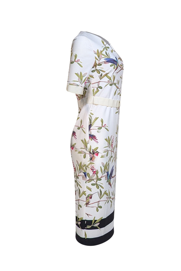 Ted Baker - White & Multicolor Floral Short Sleeve Midi Dress Sz 8 - Current Boutique