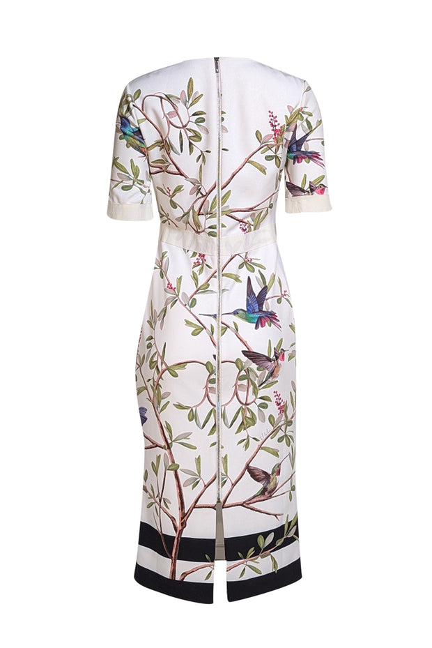 Ted Baker - White & Multicolor Floral Short Sleeve Midi Dress Sz 8 - Current Boutique