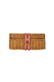 Kate Spade - Straw Woven Clutch w/ Pink Leather Trim - Current Boutique