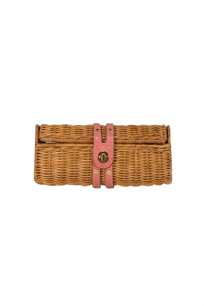 Kate Spade - Straw Woven Clutch w/ Pink Leather Trim - Current Boutique