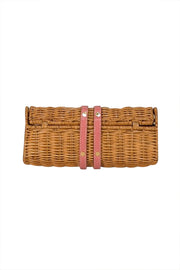 Kate Spade - Straw Woven Clutch w/ Pink Leather Trim - Current Boutique