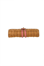 Kate Spade - Straw Woven Clutch w/ Pink Leather Trim - Current Boutique