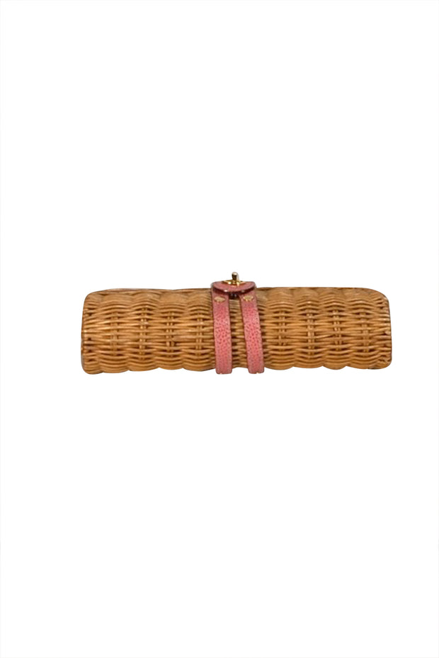 Kate Spade - Straw Woven Clutch w/ Pink Leather Trim - Current Boutique