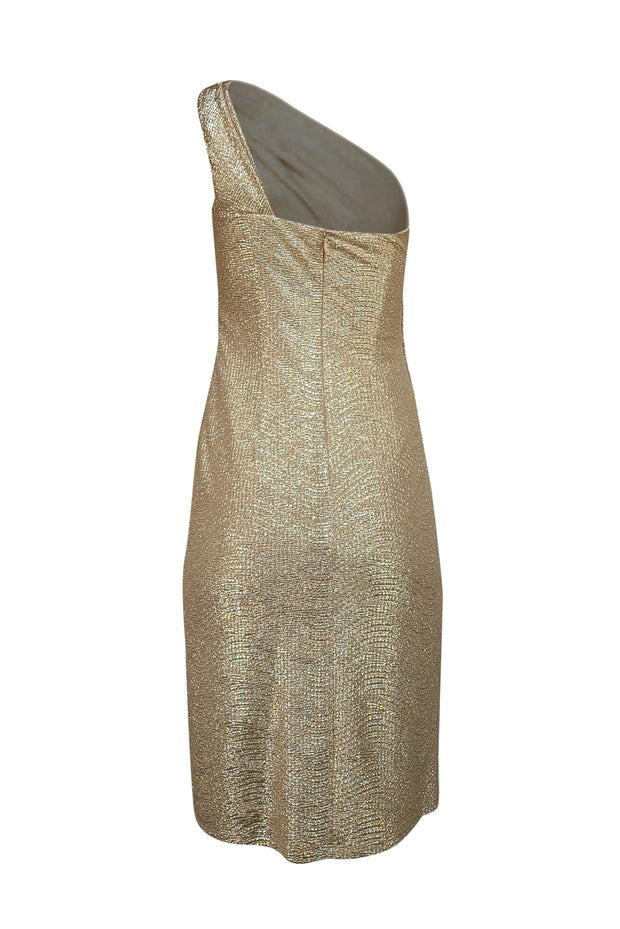 David Meister - Gold Textured One Shoulder Dress w/ Embellished Side Sz 4 David Meister - Gold Textured One Shoulder Dress w/ Embellished Side Sz 4