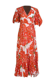 Rhode - White & Red Rose Print Midi "Fiona" Dress Sz XS - Current Boutique