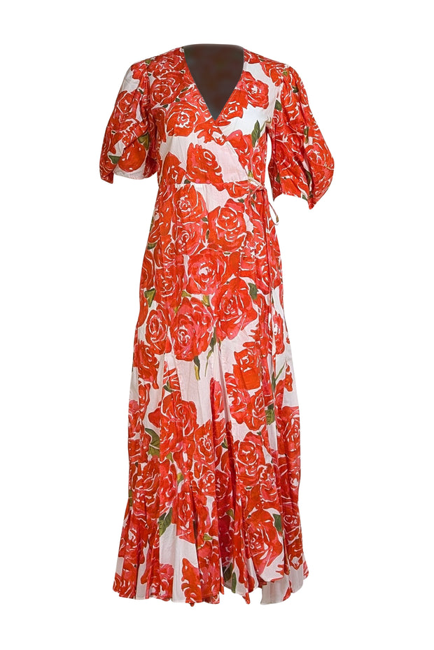 Rhode - White & Red Rose Print Midi "Fiona" Dress Sz XS - Current Boutique