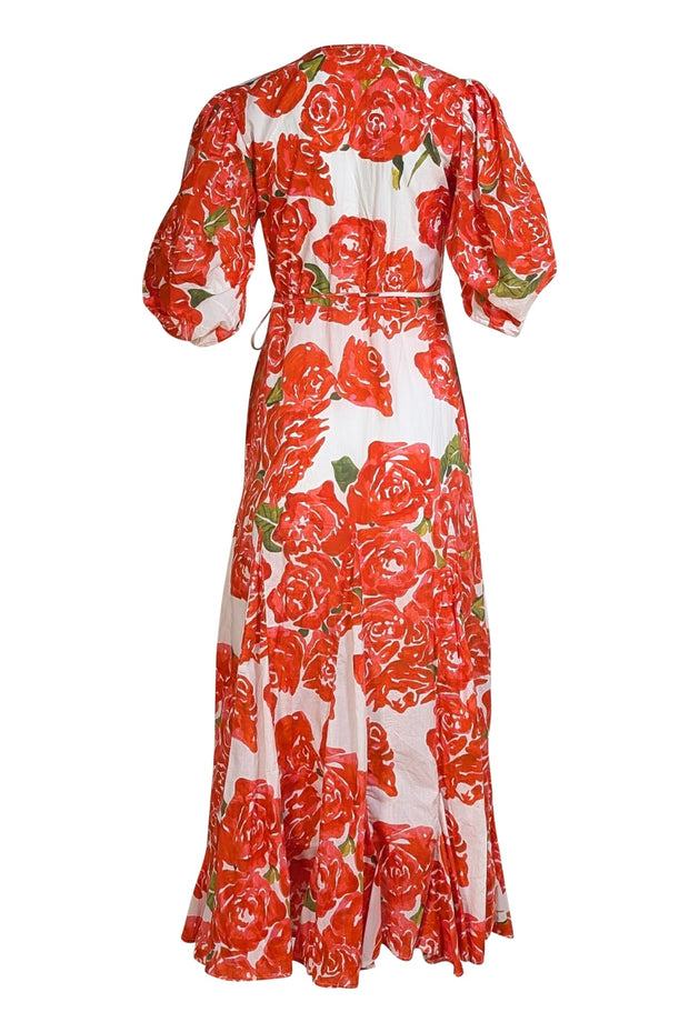 Rhode - White & Red Rose Print Midi "Fiona" Dress Sz XS - Current Boutique