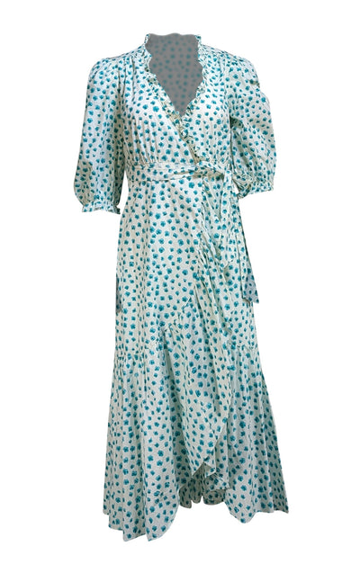 Rebecca Taylor - Mint & Green Floral Wrap Dress Sz 0 - Current Boutique
