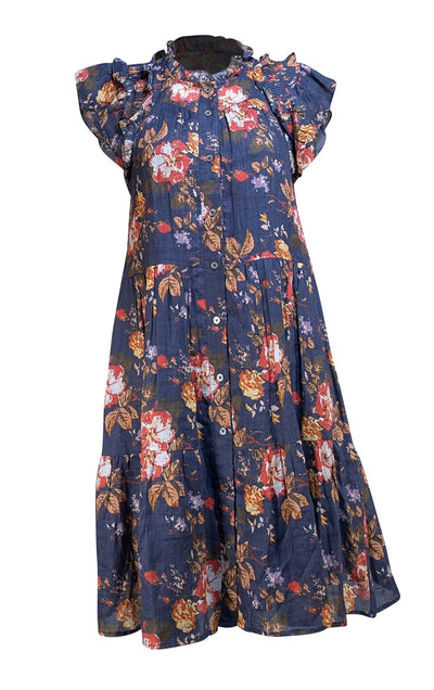 Sea NY - Navy w/ Multicolor Floral Print Shift Dress Sz S - Current Boutique