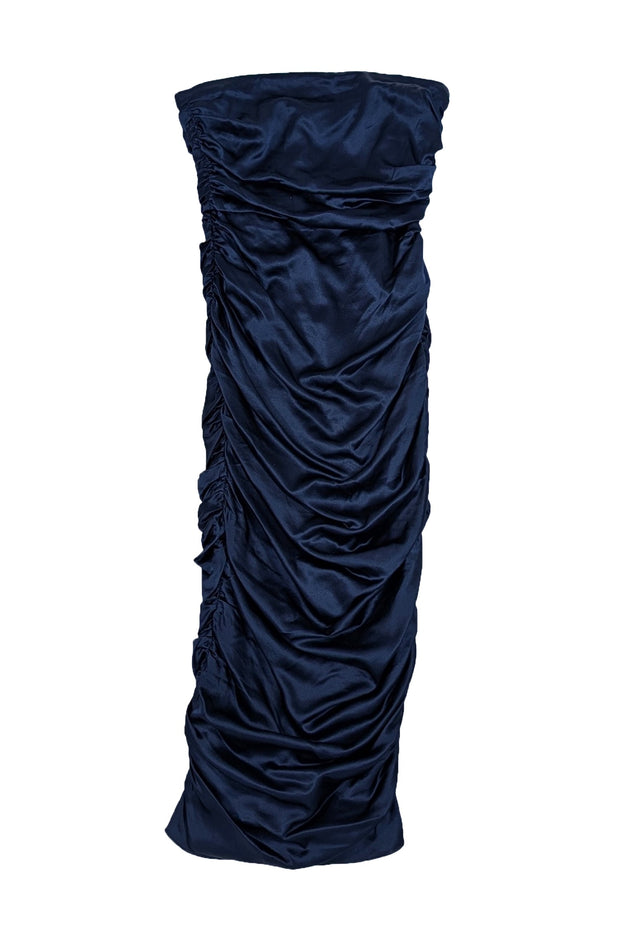 Veronica Beard - Navy Ruched Strapless "Kupa" Silk Blend Dress Sz 2 - Current Boutique