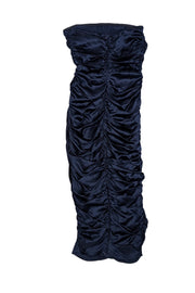 Veronica Beard - Navy Ruched Strapless "Kupa" Silk Blend Dress Sz 2 - Current Boutique