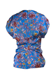 Prabal Gurung - Blue & Multicolor Floral Knot Front Shirt Sz 0 - Current Boutique