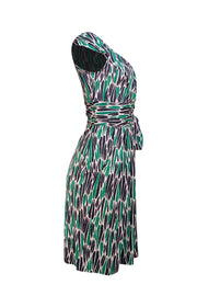 Diane von Furstenberg - Green, Cream, & Green Print Wrap Sleeveless Dress Sz 2 - Current Boutique