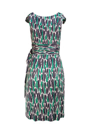 Diane von Furstenberg - Green, Cream, & Green Print Wrap Sleeveless Dress Sz 2 - Current Boutique