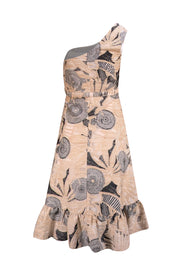 CO - Beige & Black Silk Blend Floral Belted Midi Dress Sz XS - Current Boutique