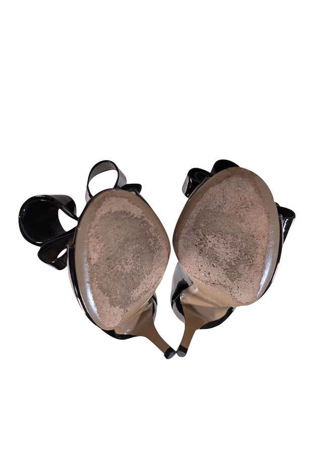 Valentino - Black Patent Leather Bow Open Toe Pumps Sz 6.5