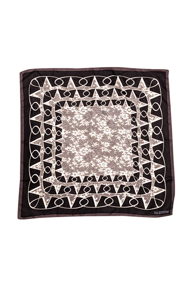 Valentino - Black & Cream Print Silk Scarf - Current Boutique