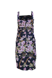 Dolce & Gabbana - Black w/ Pink & Green Floral Print Sleeveless Ruched Dress Sz 8