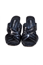 Alice & Olivia - Black Croc Embossed Block Heel Mules Sz 7 - Current Boutique