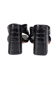 Alice & Olivia - Black Croc Embossed Block Heel Mules Sz 7 - Current Boutique