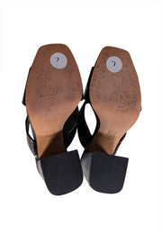 Alice & Olivia - Black Croc Embossed Block Heel Mules Sz 7 - Current Boutique