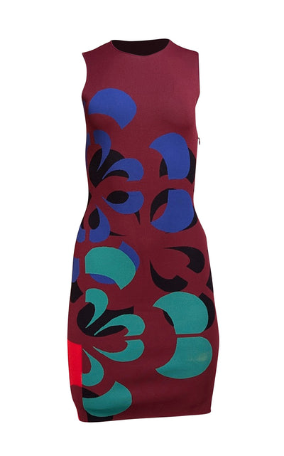 Alexander McQueen - Maroon, Blue, & Green Print Bodycon Dress Sz S - Current Boutique
