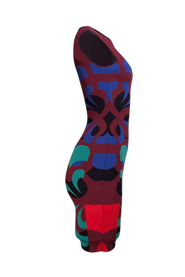 Alexander McQueen - Maroon, Blue, & Green Print Bodycon Dress Sz S Alexander McQueen - Maroon, Blue, & Green Print Bodycon Dress Sz S