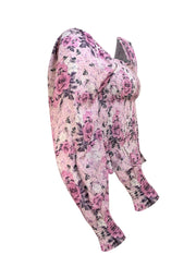 LoveShackFancy - Lavender & Purple Floral Smocked Bodice Blouse Sz M - Current Boutique