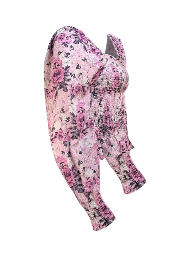 LoveShackFancy - Lavender & Purple Floral Smocked Bodice Blouse Sz M - Current Boutique