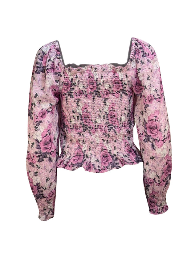 LoveShackFancy - Lavender & Purple Floral Smocked Bodice Blouse Sz M - Current Boutique