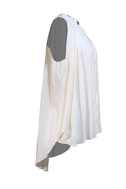 Oscar de la Renta - Ivory Sleeveless Scalloped Trim Sleeveless Blouse Sz 12 - Current Boutique