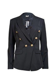 Lilysilk - Black w/Gold Double Breasted Button Blazer Sz 12 - Current Boutique