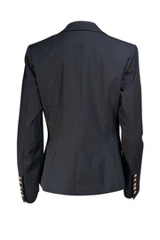 Lilysilk - Black w/Gold Double Breasted Button Blazer Sz 12 - Current Boutique