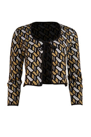 Derek Lam - Black, Gold, & Silver Metallic Geometric Print Cardigan Sz L - Current Boutique