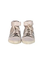 Burberry - Ivory Leather & Beige Plaid High Top Sneakers Sz 10 - Current Boutique