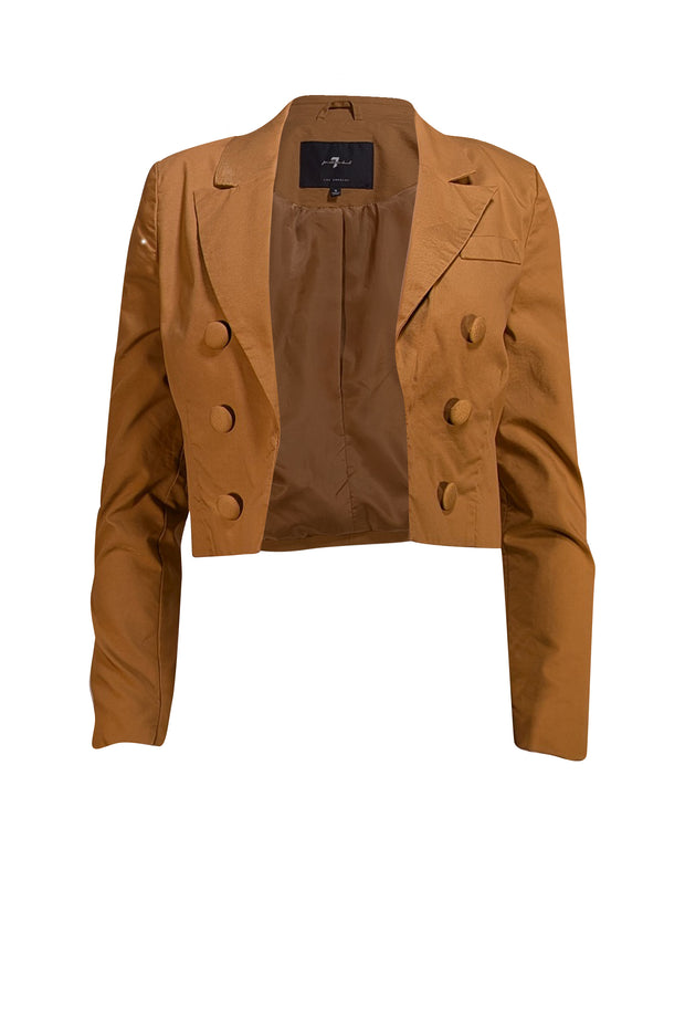 7 for All Mankind - Tan Double Breasted Cropped Blazer Sz S - Current Boutique