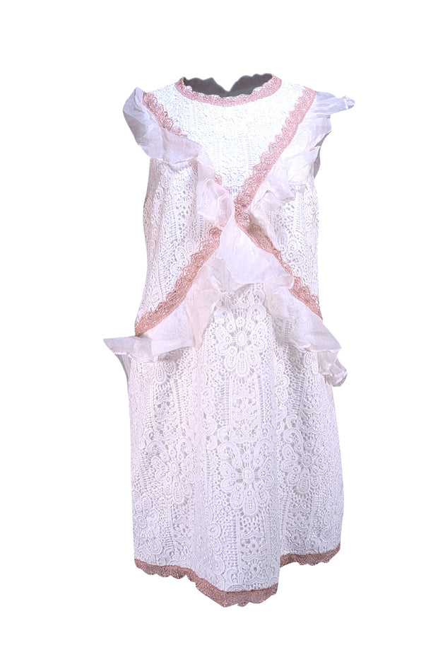 Amur - White Lace Cap Sleeve Shift Dress Sz 12 - Current Boutique
