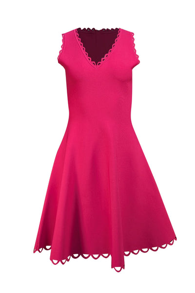 Milly - Hot Pink Knit Scallop Edge Trim Dress Sz M - Current Boutique