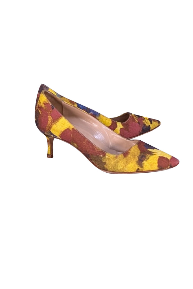 Manolo Blahnik - Yellow, Rust, & Blue Print Low Heels Sz 8.5 - Current Boutique