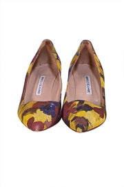 Manolo Blahnik - Yellow, Rust, & Blue Print Low Heels Sz 8.5 - Current Boutique