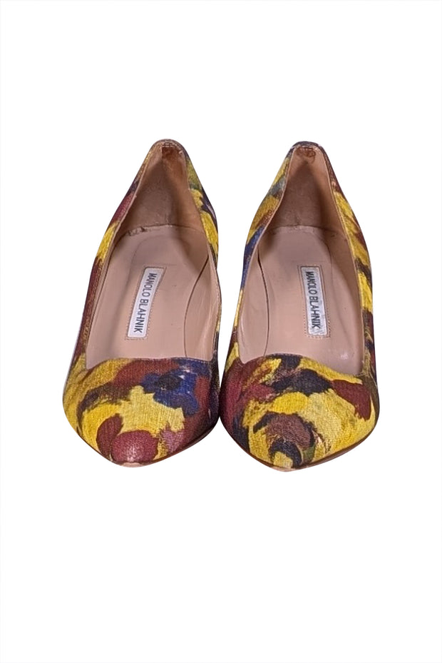Manolo Blahnik - Yellow, Rust, & Blue Print Low Heels Sz 8.5 - Current Boutique