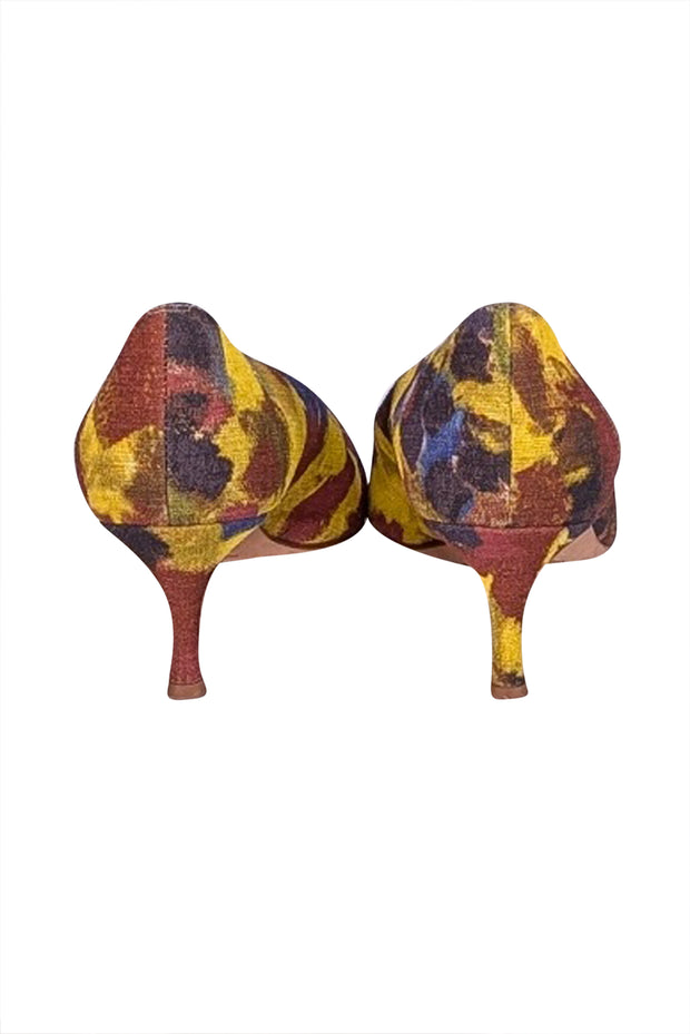 Manolo Blahnik - Yellow, Rust, & Blue Print Low Heels Sz 8.5 - Current Boutique