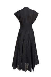Tory Burch - Black Eyelet Smocked Waist Cotton Maxi Dress Sz 10 - Current Boutique