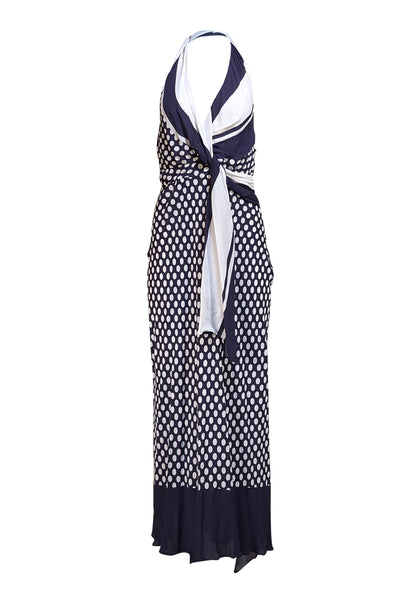Reiss - Navy & White Polka Dot Halter Dress Sz 4 - Current Boutique