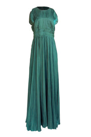 Ulla Johnson - Green Satin Plisse Pleated Sleeveless Maxi Dress Sz 12