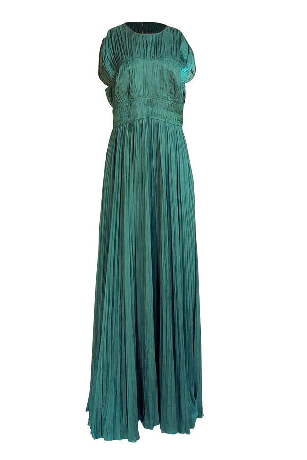 Ulla Johnson - Green Satin Plisse Pleated Sleeveless Maxi Dress Sz 12