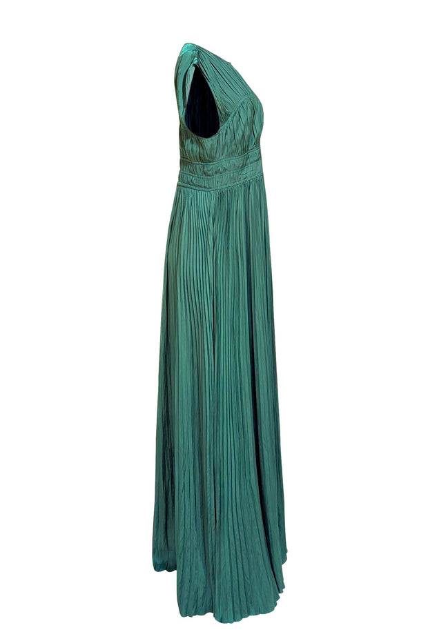 Ulla Johnson - Green Satin Plisse Pleated Sleeveless Maxi Dress Sz 12